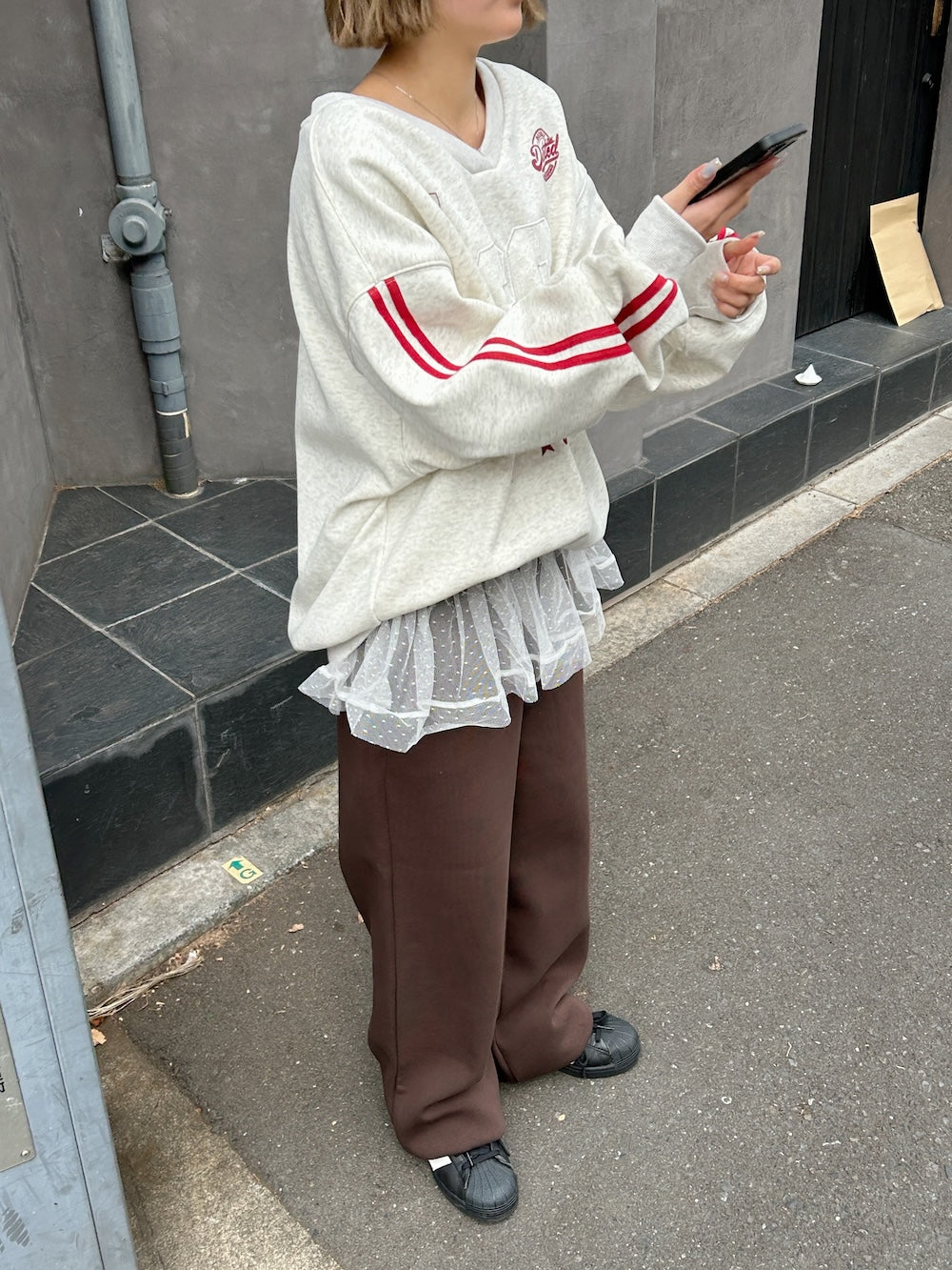 <SL2244629> 裏起毛レースナンバリングスウェット