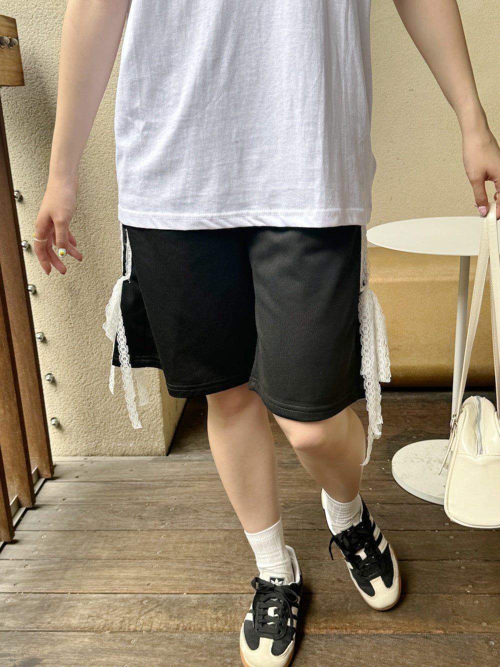 <SL2242608> サイドレースリボンハーフパンツ
