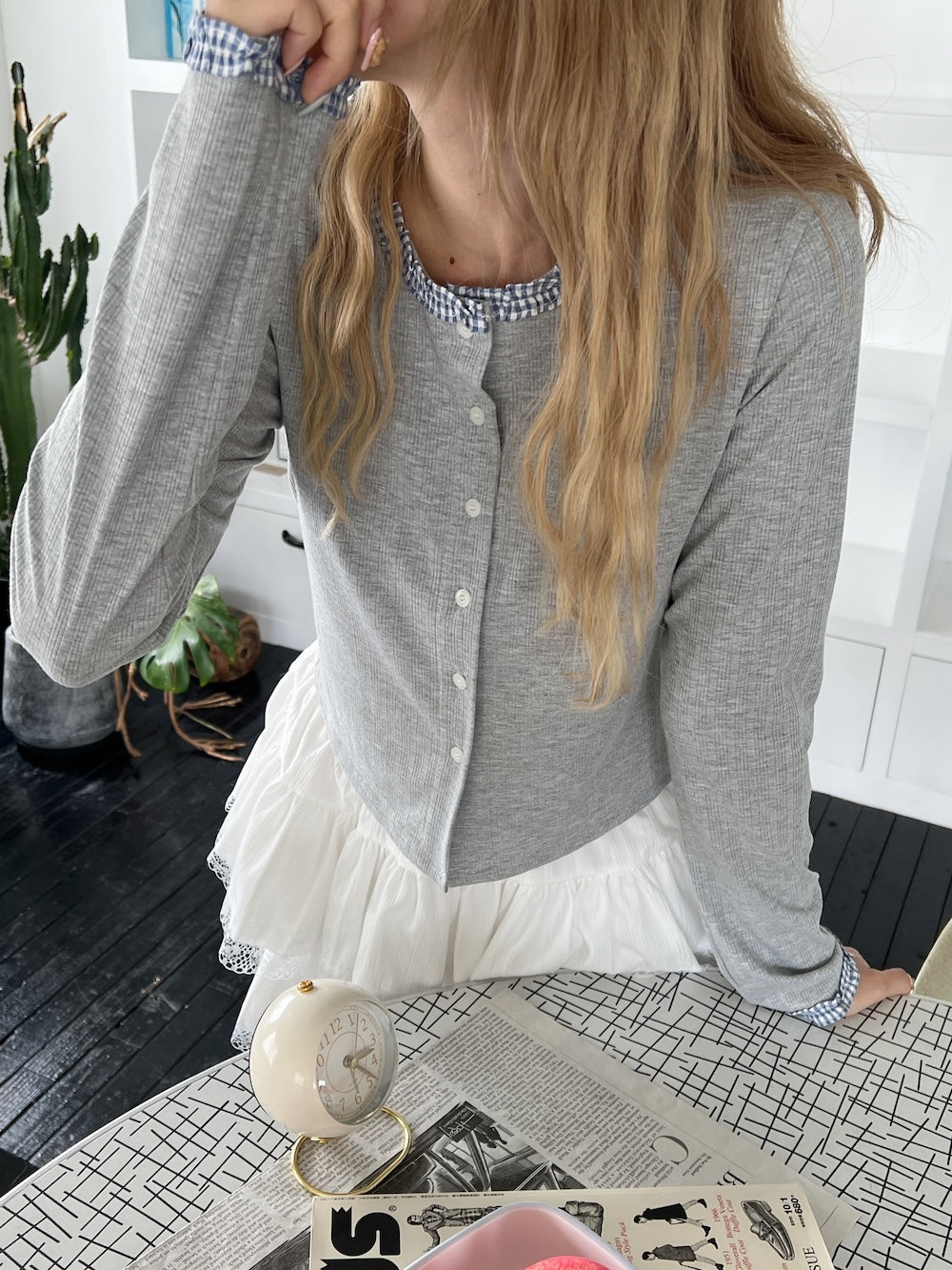 <SL2243676> check hem point cardigan