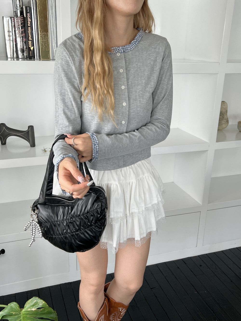 <SL2243676> check hem point cardigan