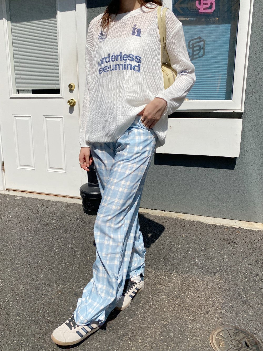 <SL2243634> レースリボン付きチェックパンツ