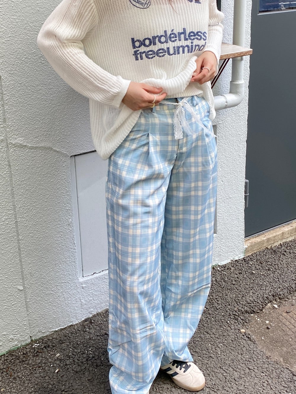 <SL2243634> レースリボン付きチェックパンツ