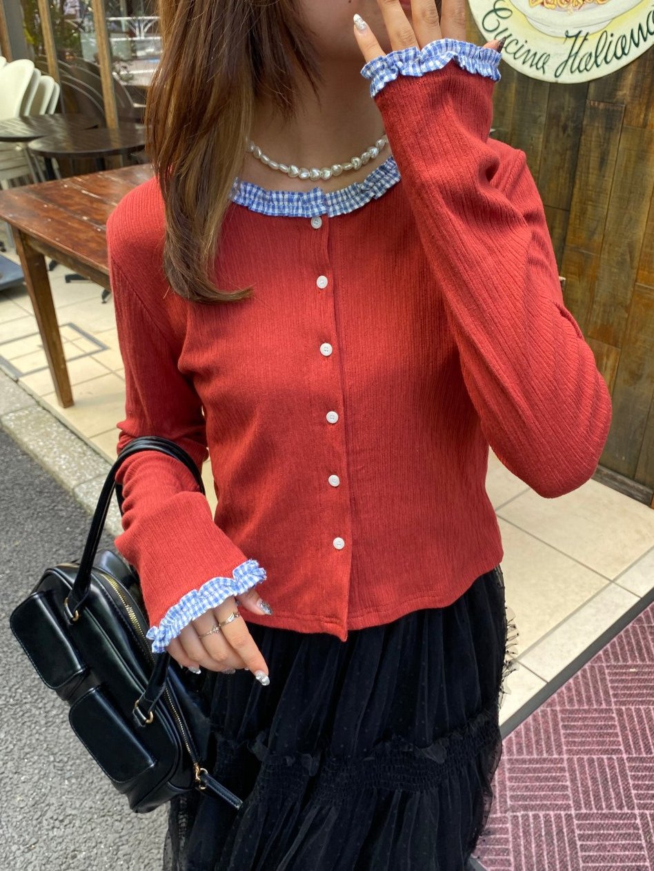 <SL2243676> check hem point cardigan