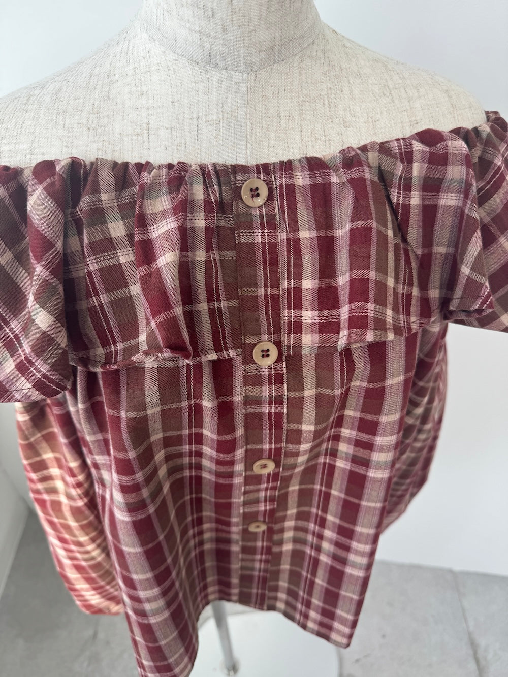 <SL2243666> 2WAYチェックボリュームブラウス