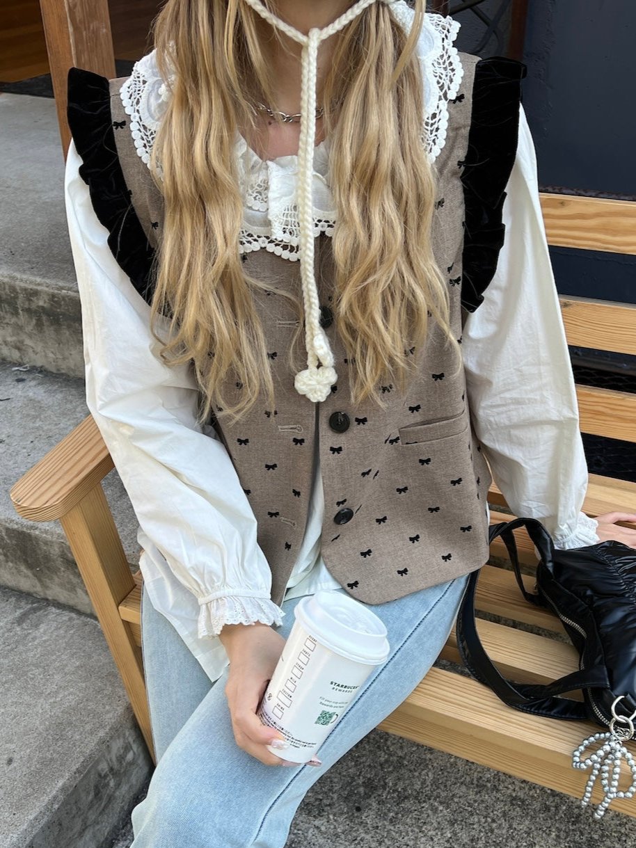 <SL2243665> ribbon dot vintage like vest