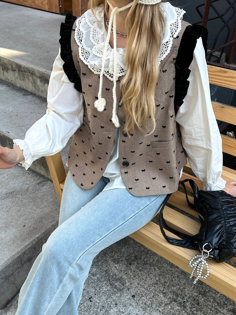 <SL2243665> ribbon dot vintage like vest