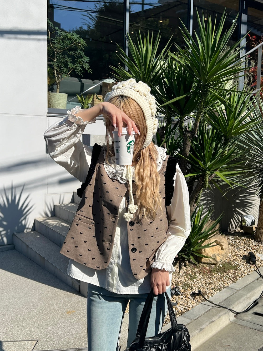 <SL2243665> ribbon dot vintage like vest