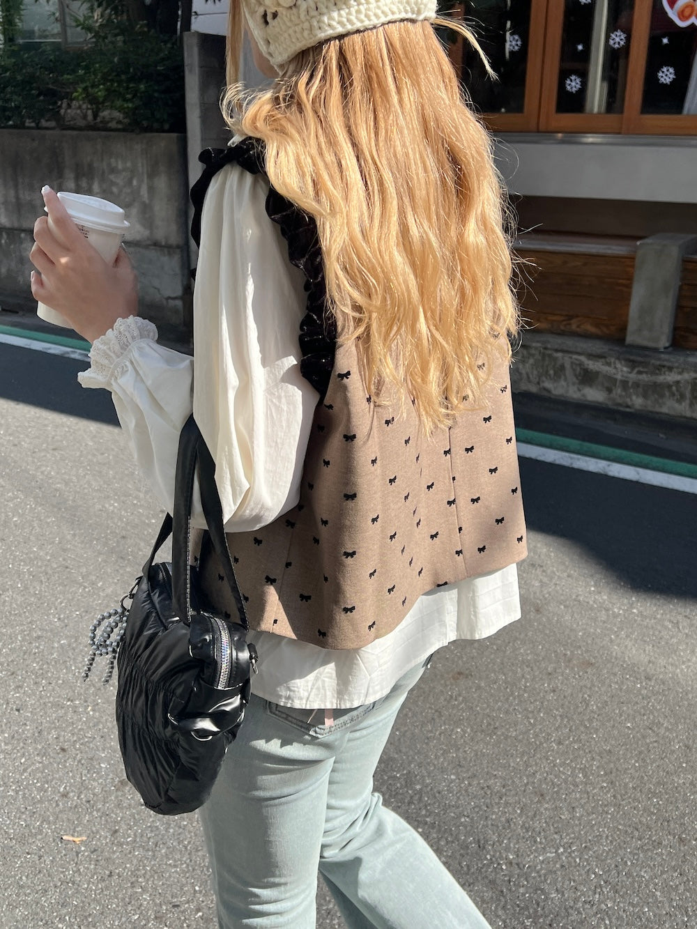 <SL2243665> ribbon dot vintage like vest