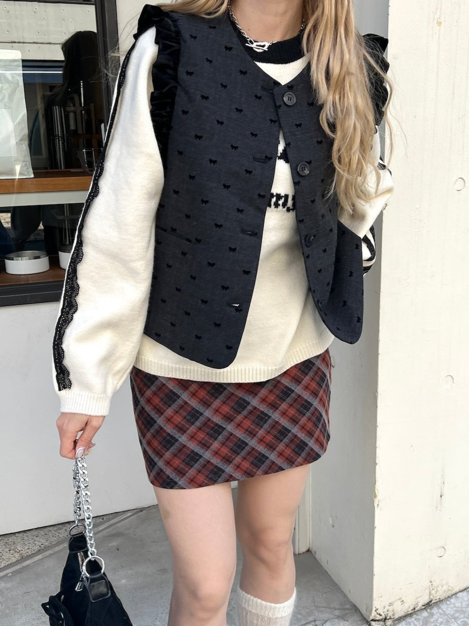 <SL2243665> ribbon dot vintage like vest