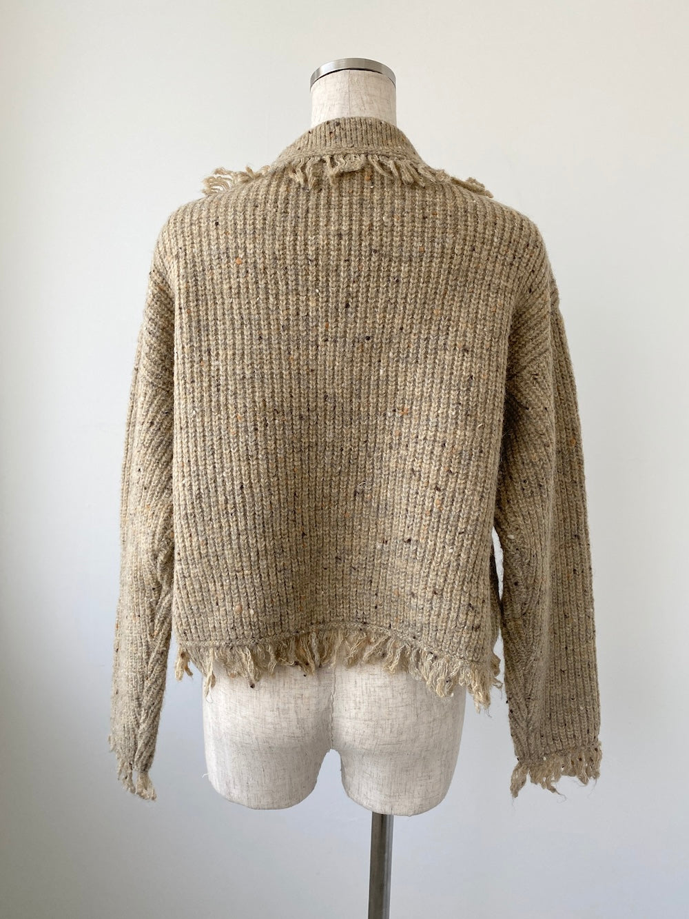 <SL2244660> フリンジ襟付きマーブルニットカーディガン