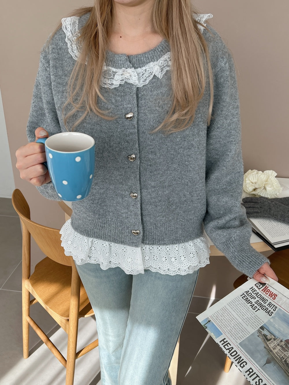 <SL2244663> sweetie lace hem cardigan