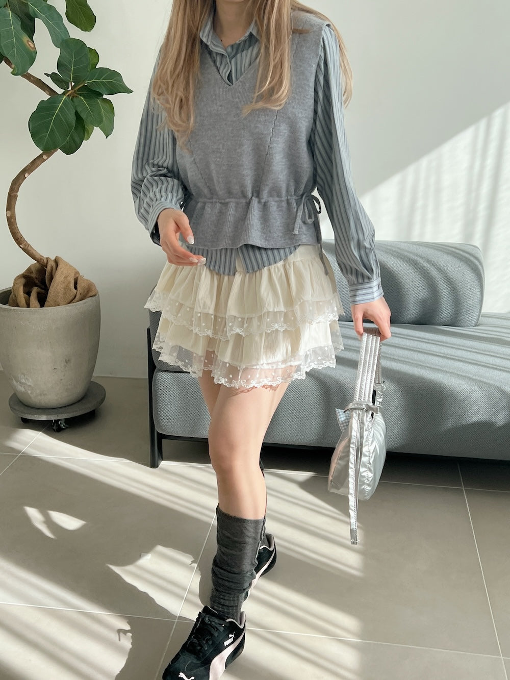 <SL2244634> ニットベスト&ストライプシャツSET