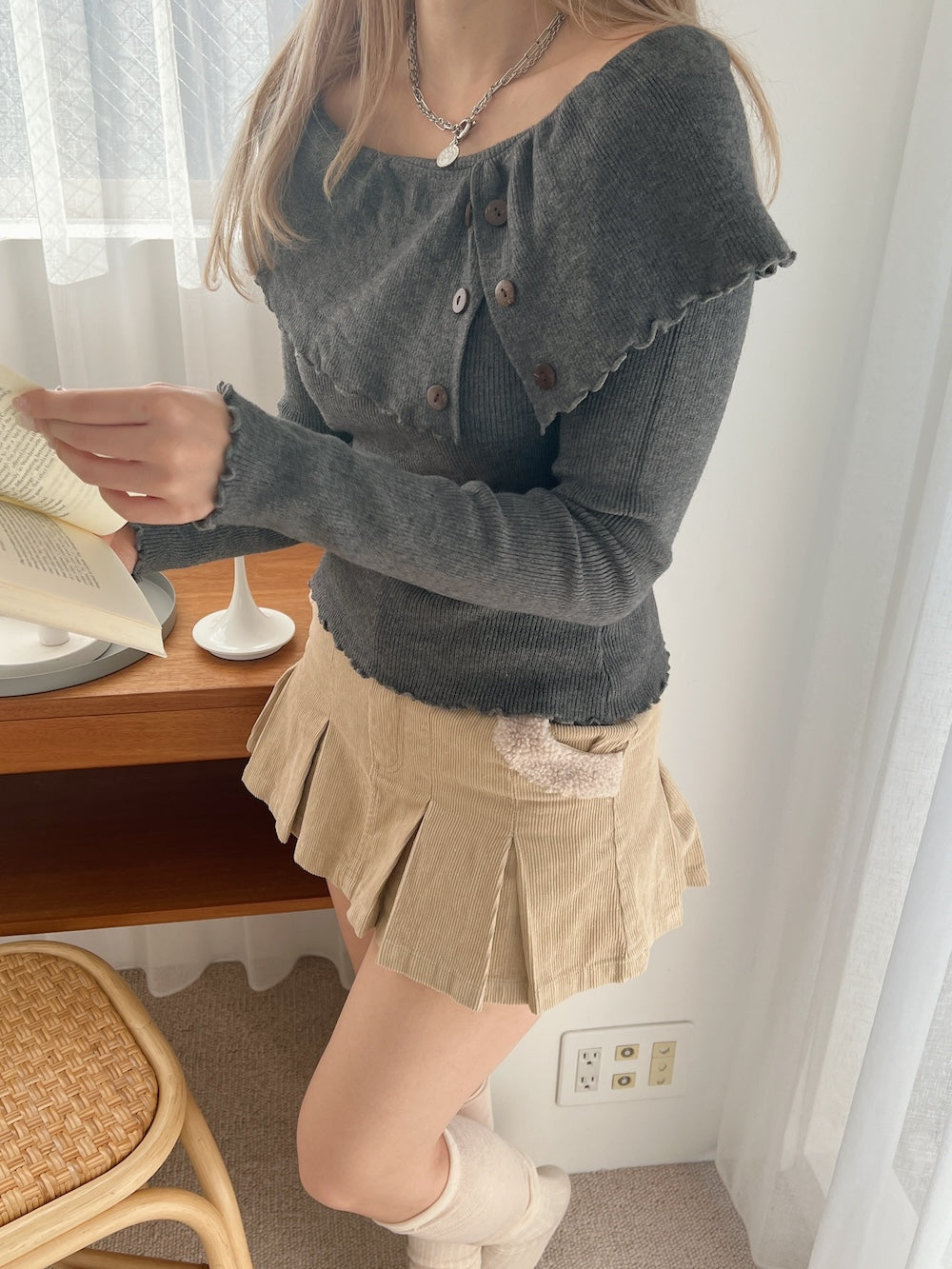<SL2244650> 2WAY折り返しワンショルニット