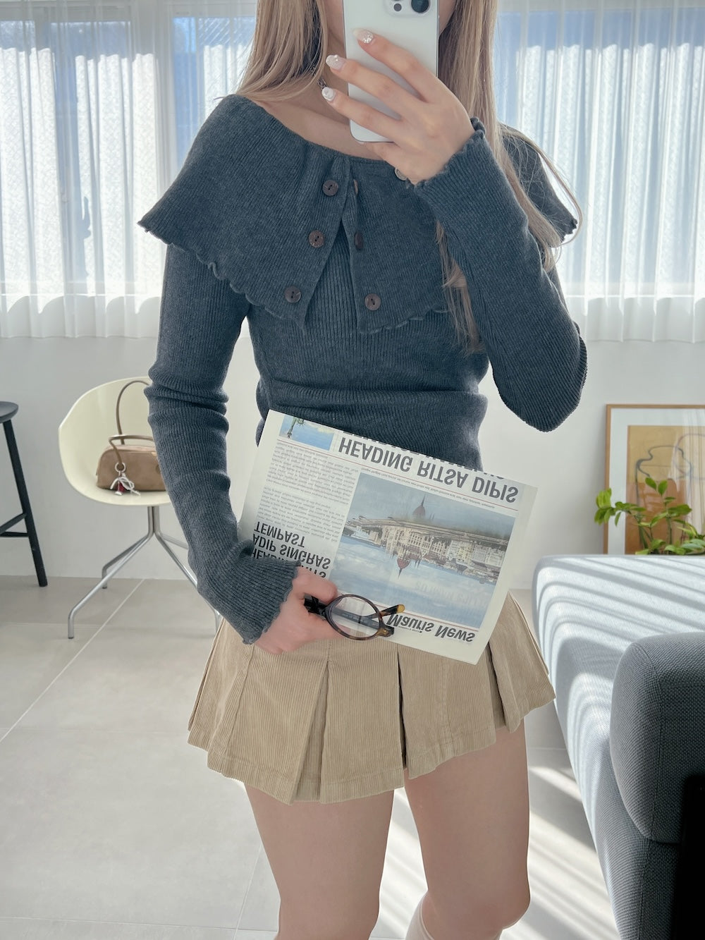 <SL2244650> 2WAY折り返しワンショルニット