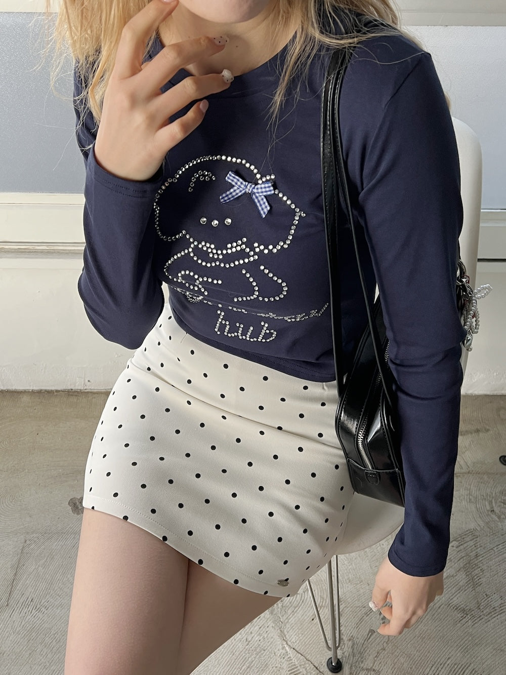 ※ラスト4点!<SL2251636> ラインストーンクロップドTシャツ
