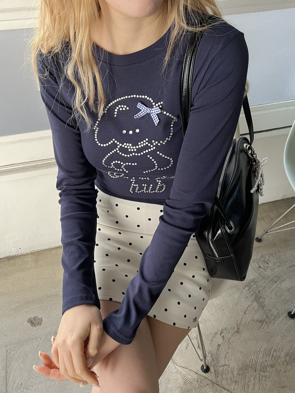 ※ラスト4点!<SL2251636> ラインストーンクロップドTシャツ