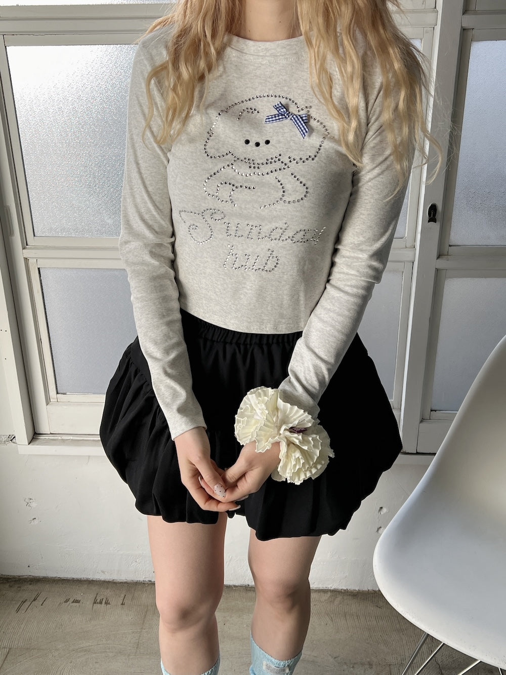 ※ラスト4点!<SL2251636> ラインストーンクロップドTシャツ