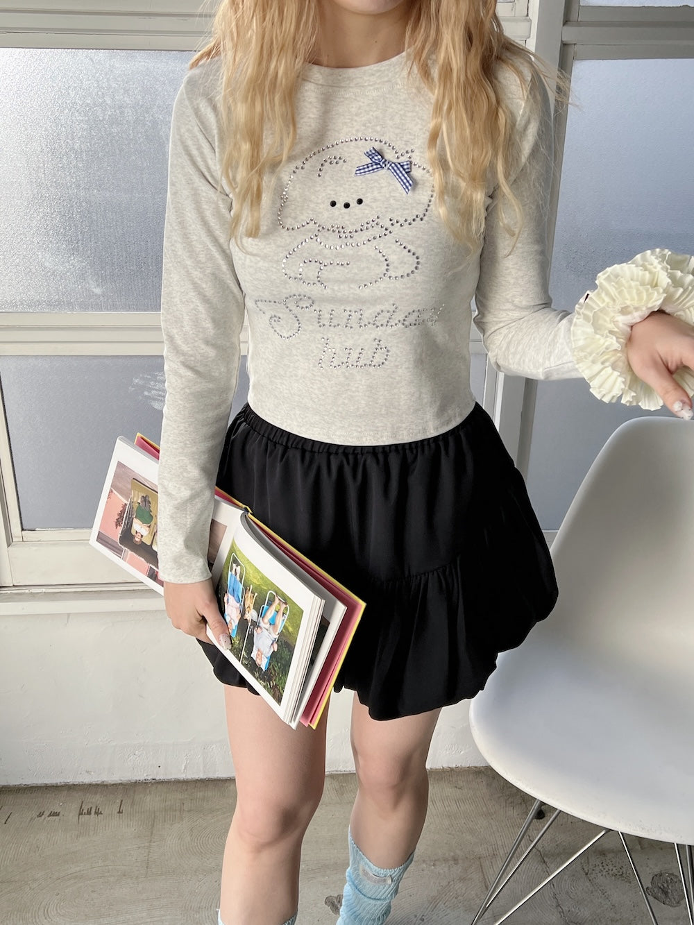 ※ラスト4点!<SL2251636> ラインストーンクロップドTシャツ