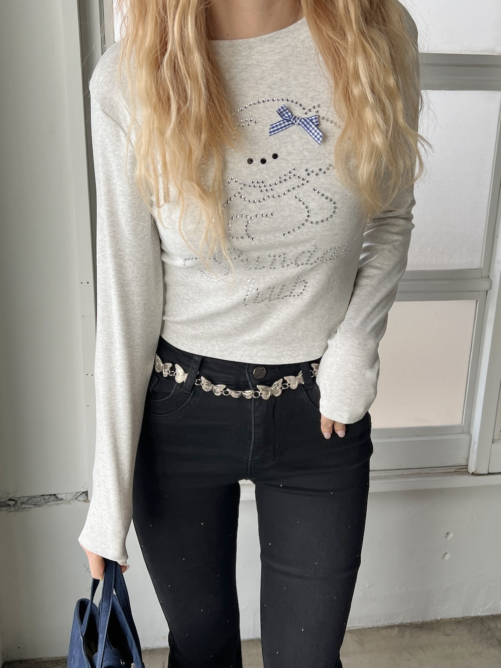 ※ラスト1点!<SL2251636> ラインストーンクロップドTシャツ