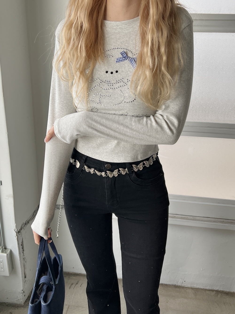 ※ラスト4点!<SL2251636> ラインストーンクロップドTシャツ
