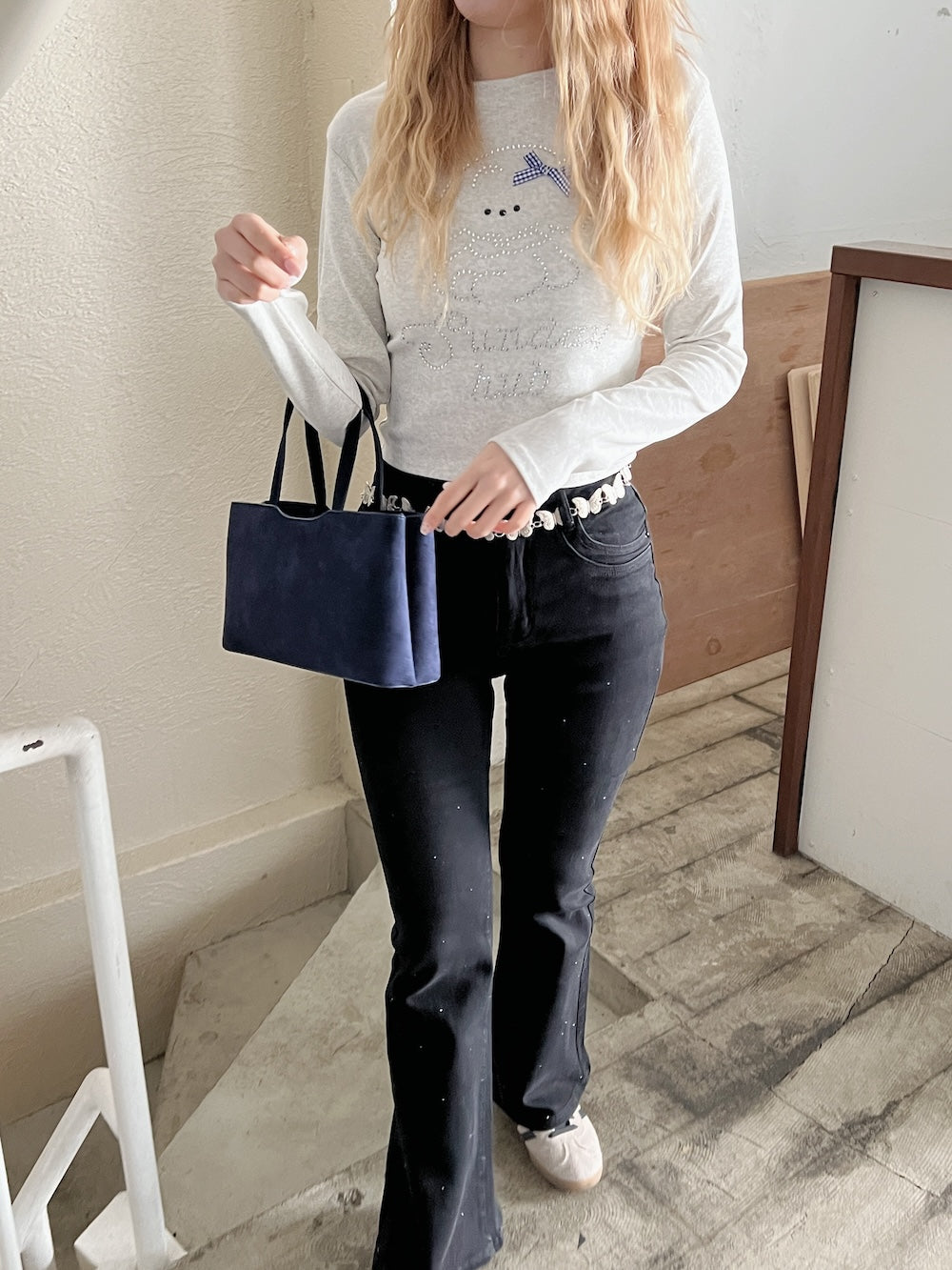 ※ラスト1点!<SL2251636> ラインストーンクロップドTシャツ