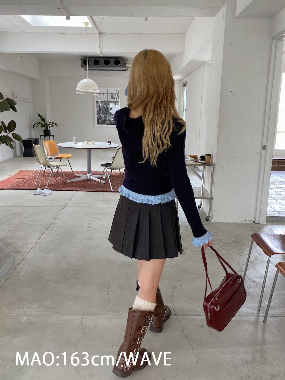 <SL2244635> フリルヘムレディライクフーディーカーディガン