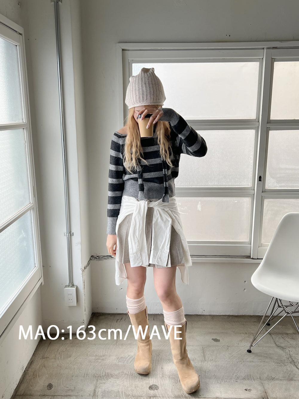<SL2244616> ボーダーワンショルダーニット