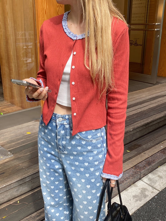 <SL2243676> check hem point cardigan