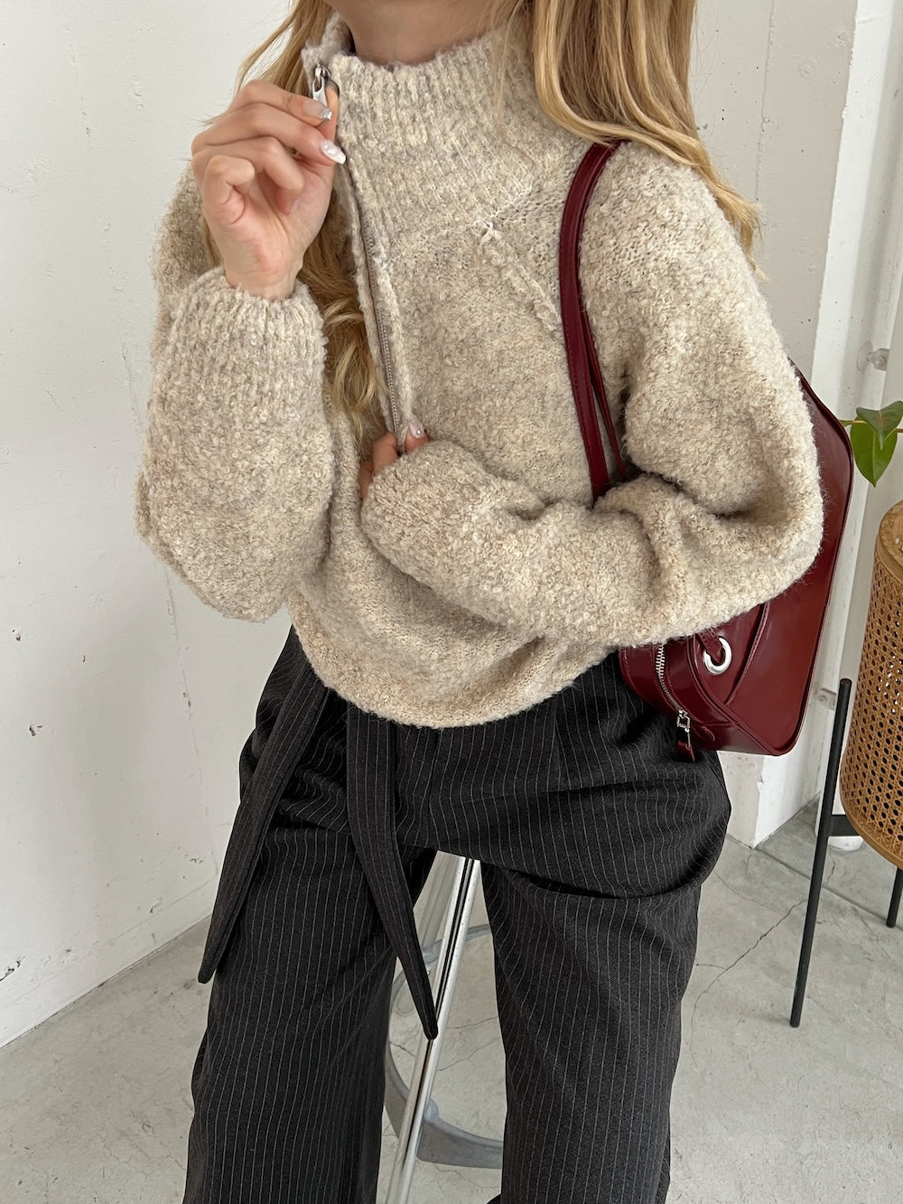 <SL2244613> ハーフジップもこもこBIGニット