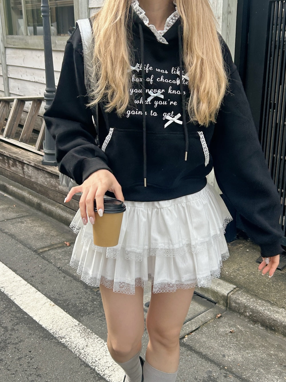 <SL2244669> 裏起毛リボンポイントフーディー