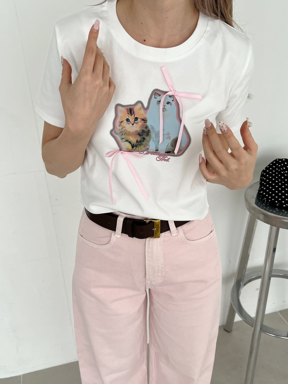 <SL2252606> キャットリボンTシャツ