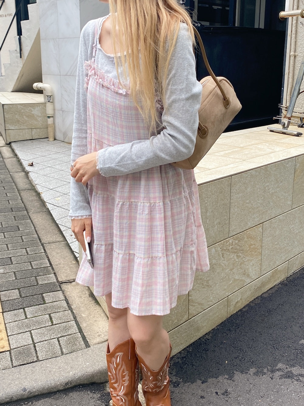 <SL2243604> チェックフリルティアードチュニック