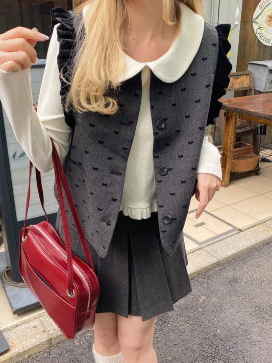 <SL2243665> ribbon dot vintage like vest