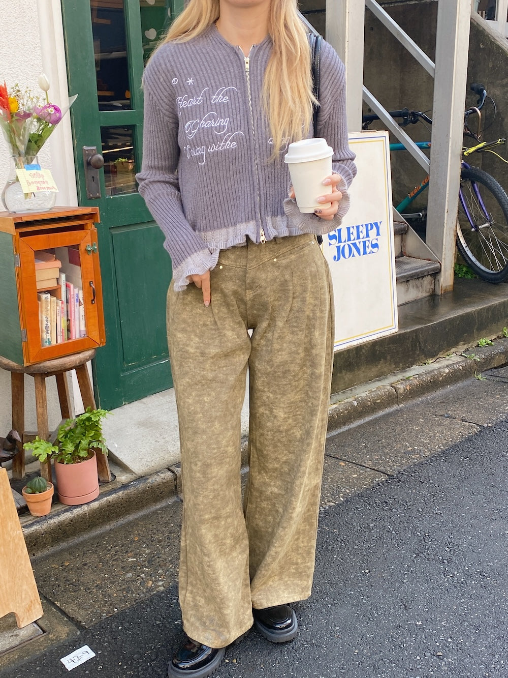 <SL2244635> フリルヘムレディライクフーディーカーディガン