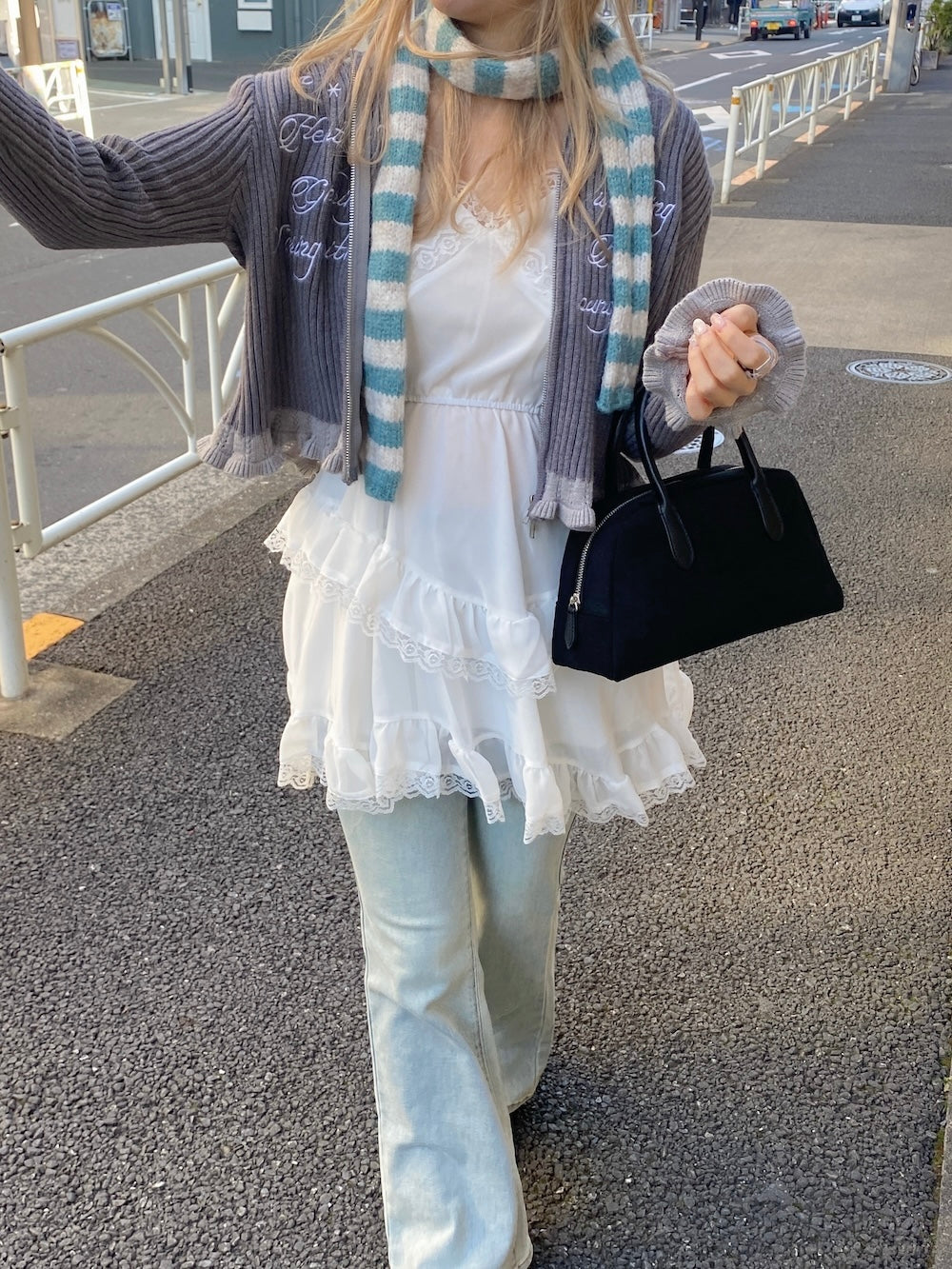 <SL2244635> フリルヘムレディライクフーディーカーディガン