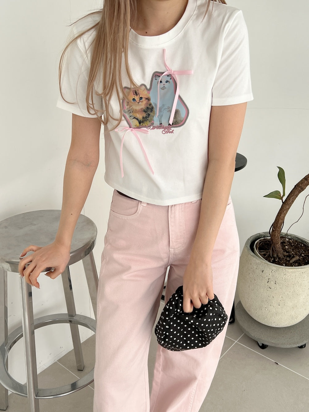 <SL2252606> キャットリボンTシャツ
