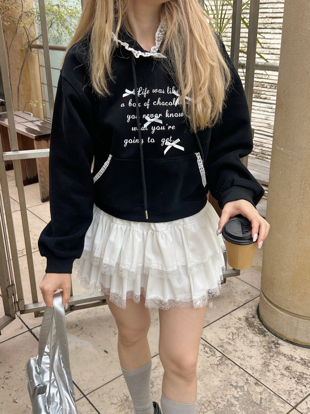 <SL2244669> 裏起毛リボンポイントフーディー
