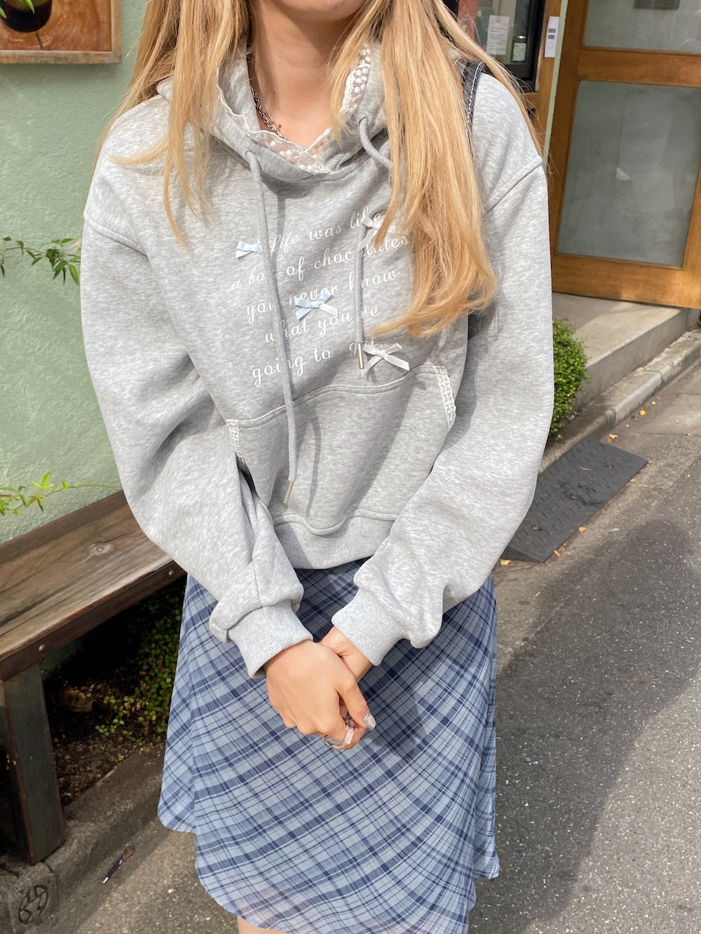 <SL2244669> 裏起毛リボンポイントフーディー