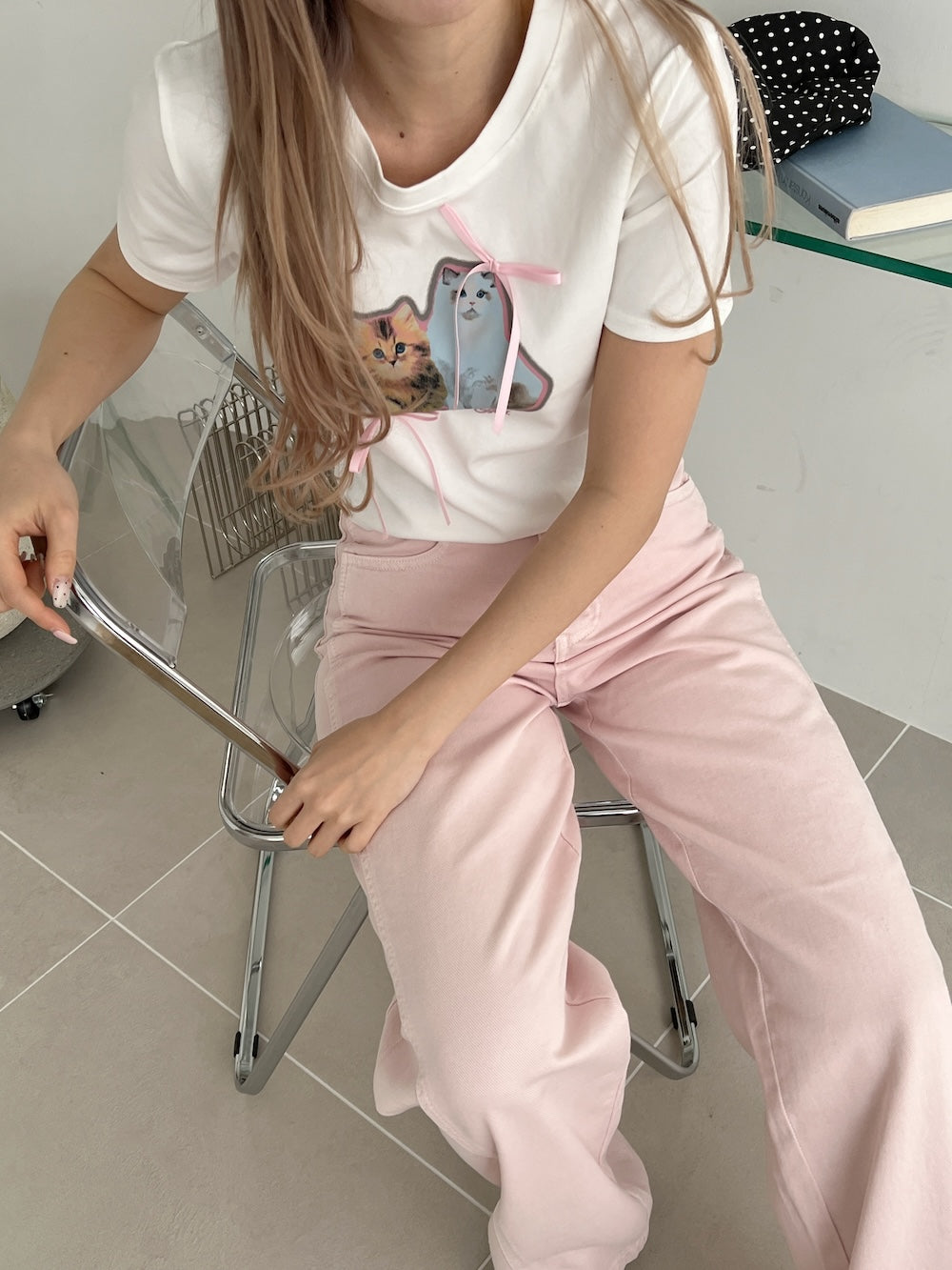 <SL2252606> キャットリボンTシャツ