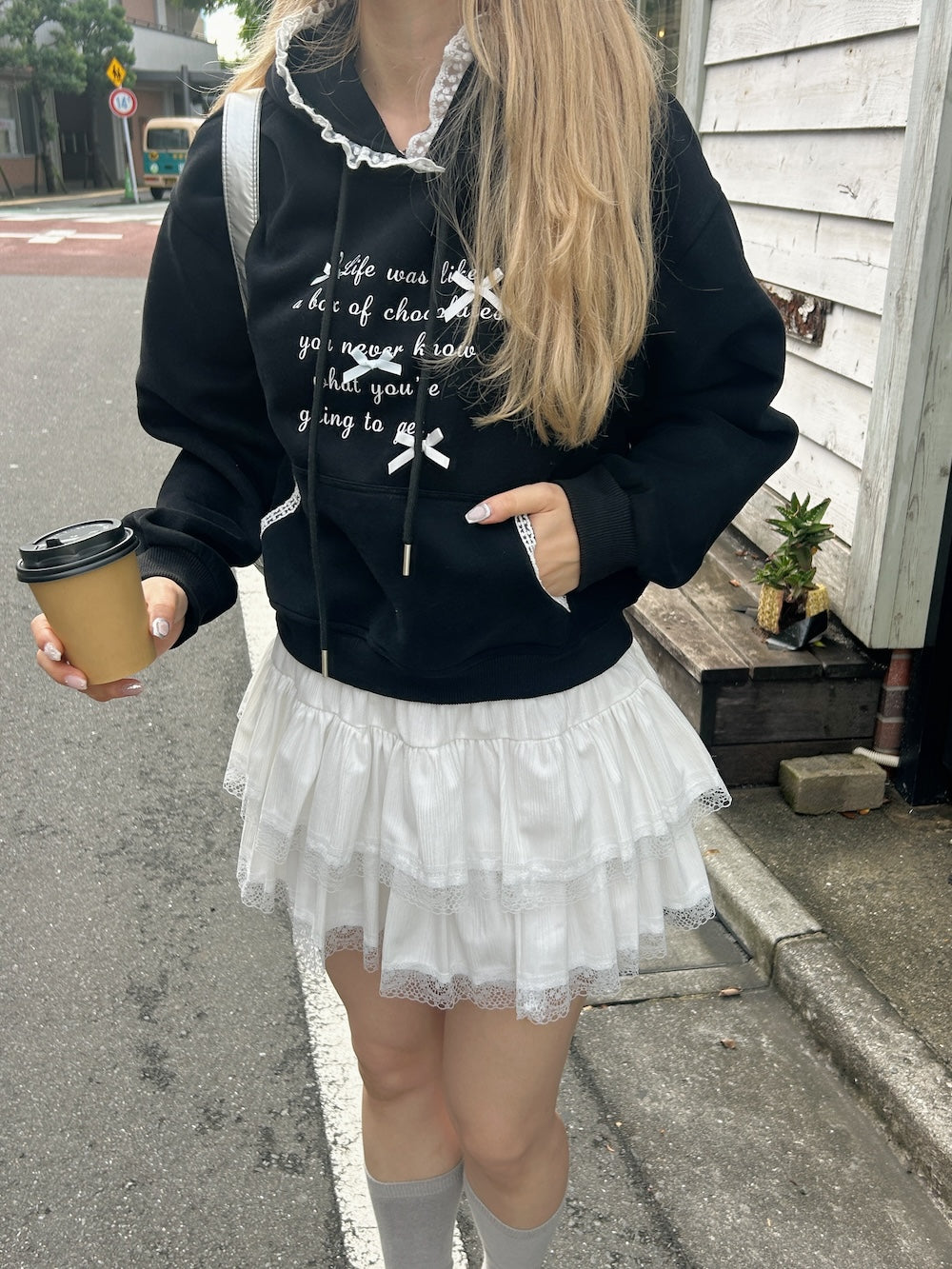 <SL2244669> 裏起毛リボンポイントフーディー