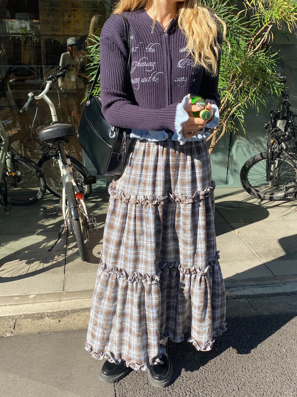 <SL2244635> フリルヘムレディライクフーディーカーディガン