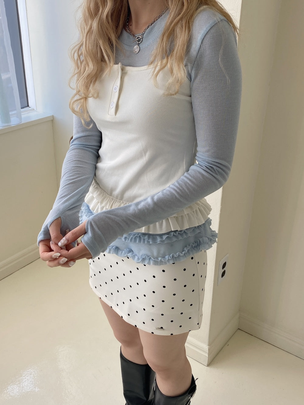 <SL2251617> ドット台形ミニスカート