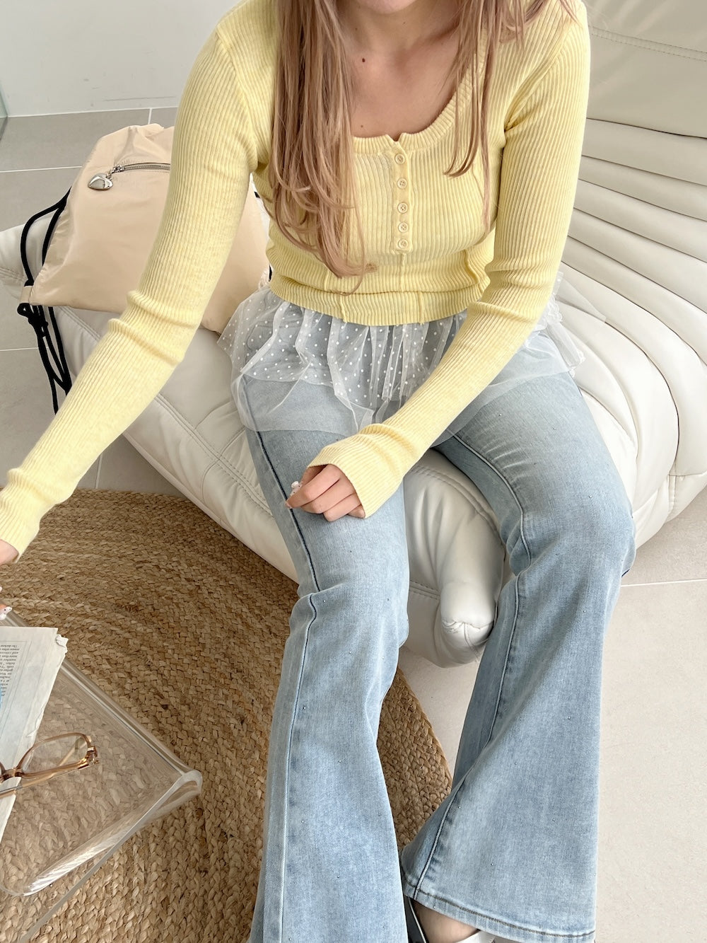 <SL2251649> シンプルヘンリーネックトップス