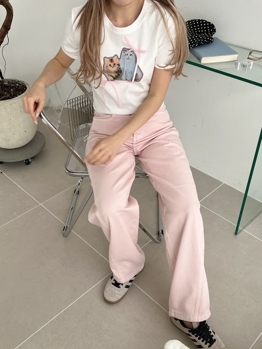 <SL2252606> キャットリボンTシャツ