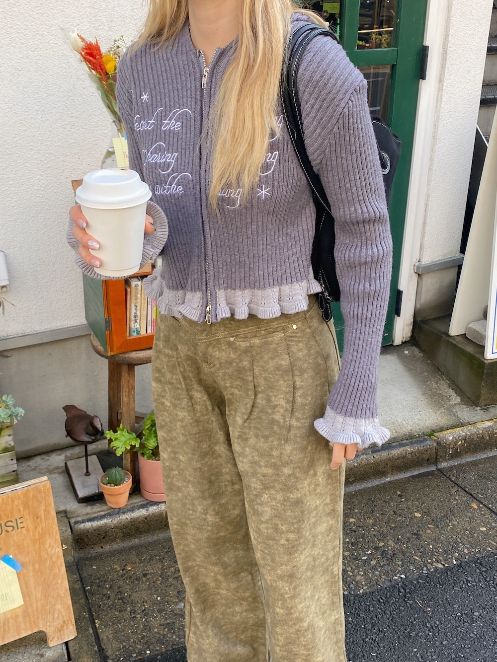 <SL2244635> フリルヘムレディライクフーディーカーディガン