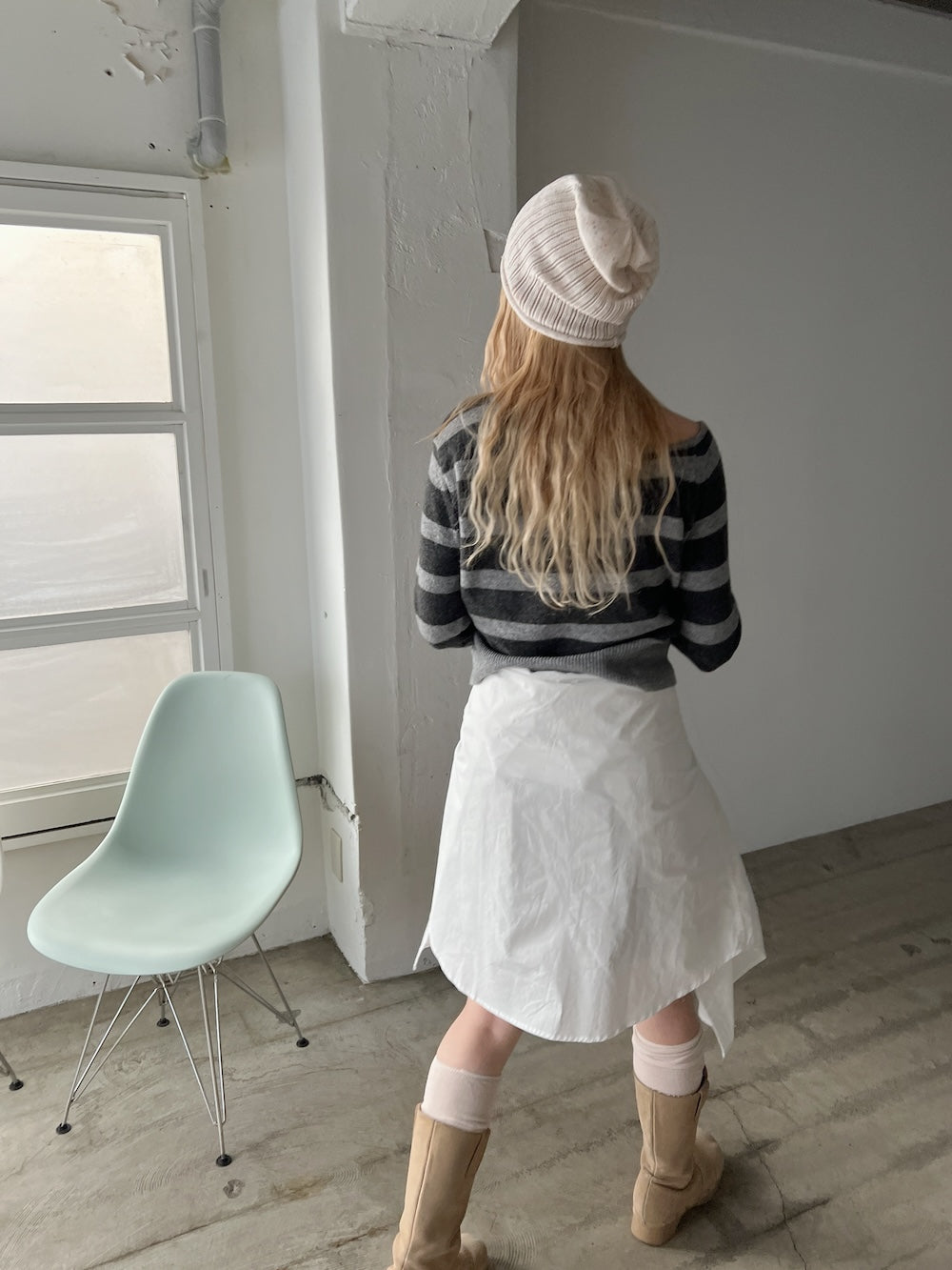 <SL2244616> ボーダーワンショルダーニット