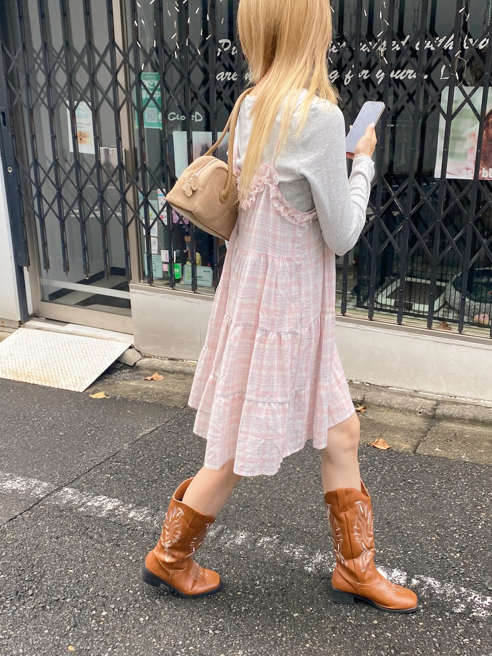 <SL2243604> チェックフリルティアードチュニック
