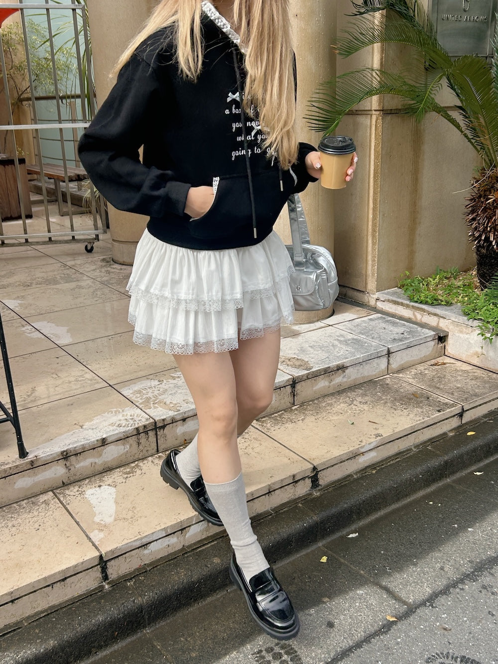 <SL2244669> 裏起毛リボンポイントフーディー