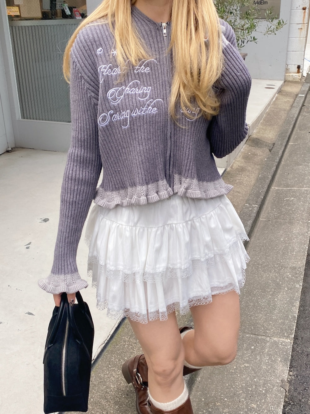 <SL2244635> フリルヘムレディライクフーディーカーディガン
