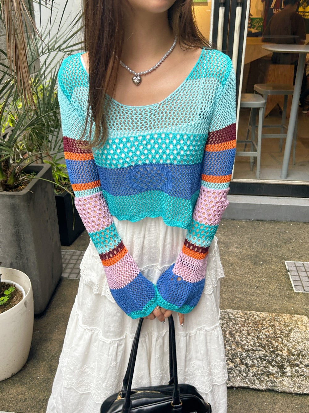 <SL2243618> マルチメッシュクロップドトップス
